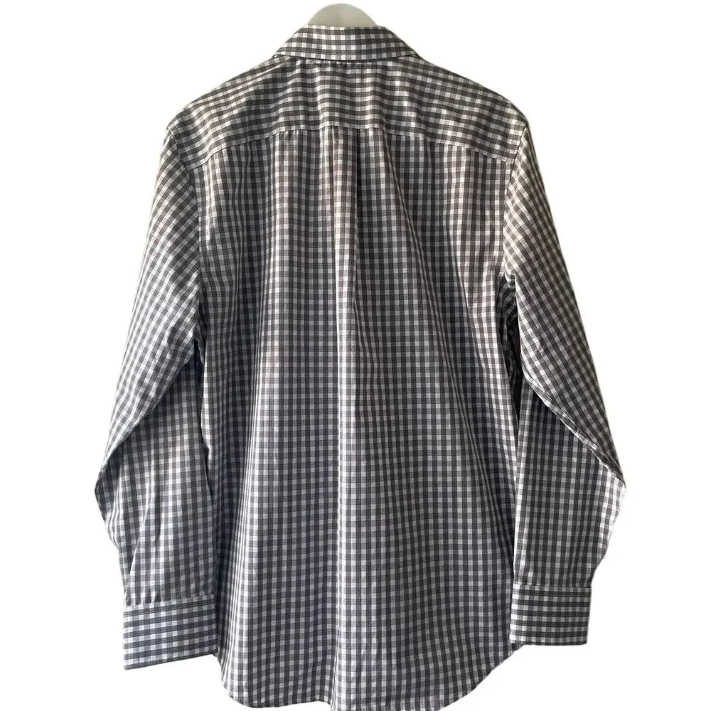 Banana Republic Gray White Plaid & Red No Iron Pinpoint Slim Fit L/S Shirt - L